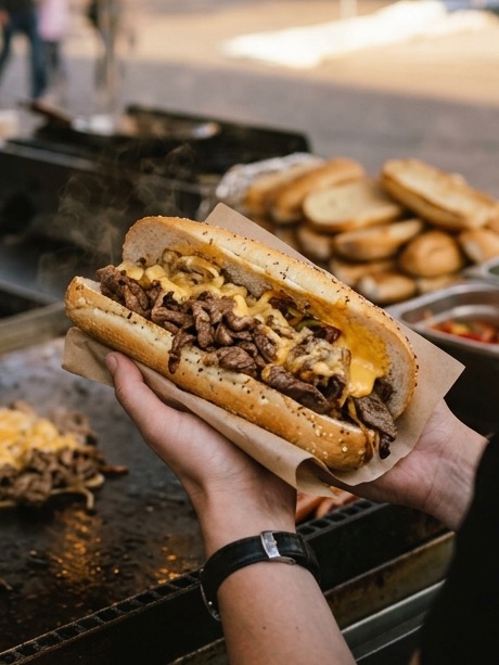 Philadelphia Cheesesteaksandwich mit geschmolzenem Käse im Baguette